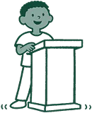 Child speaking confidently at a podium